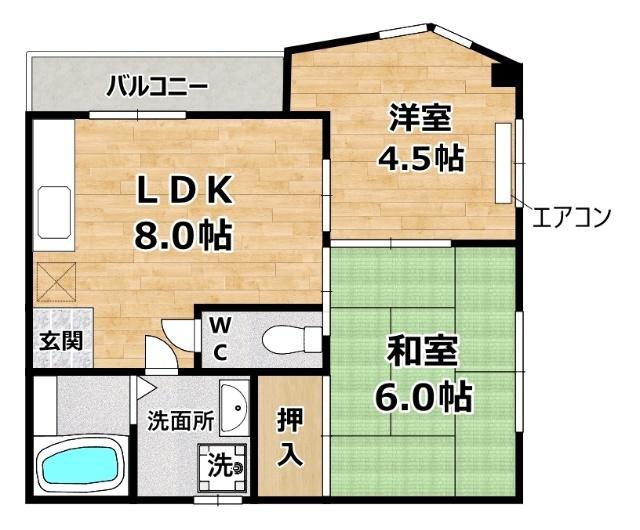 越知マンション(2LDK/2階)の間取り写真