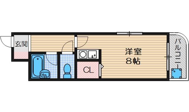 メイプルヴィラ茨木Ⅱ(ワンルーム/2階)の間取り写真
