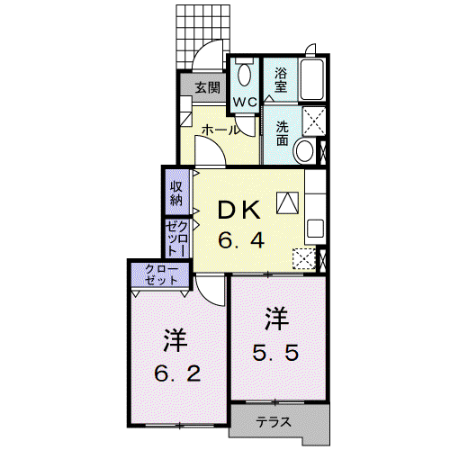 イリスD(2DK/1階)の間取り写真