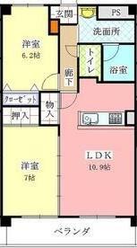 ホワイトドエル道徳(2LDK/6階)の間取り写真