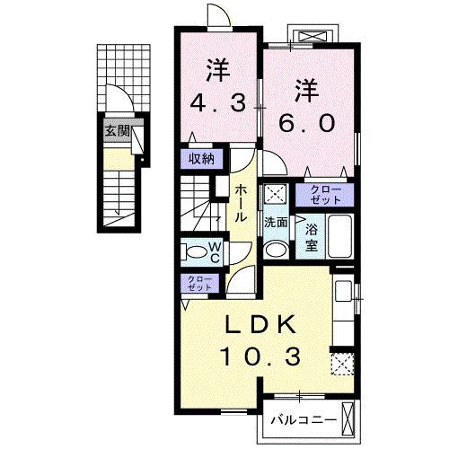 シャイニー(2LDK/2階)の間取り写真