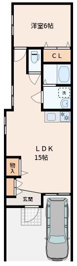 シャルレ岡町(1LDK/1階)の間取り写真