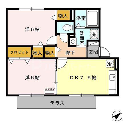 グランドソレーユ(2DK/1階)の間取り写真