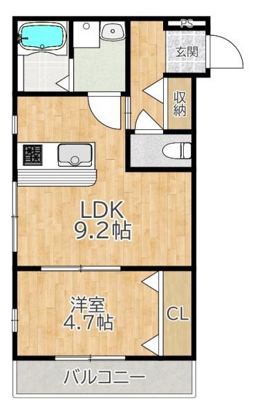 ウィズ・交野(1LDK/3階)の間取り写真