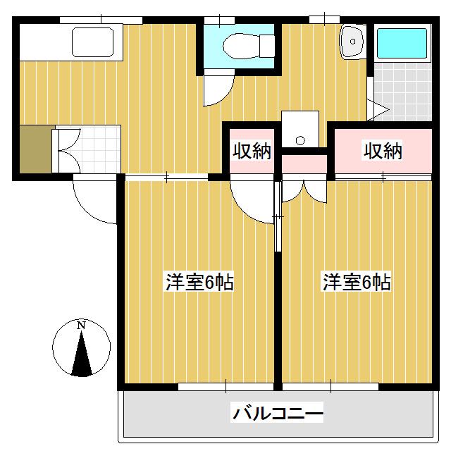 ベルメゾン丸山PARTI A棟(2DK/2階)の間取り写真