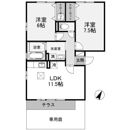 リビングタウン双葉A(2LDK/1階)の間取り写真