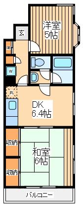 調布ヶ丘レジデンス(2DK/1階)の間取り写真
