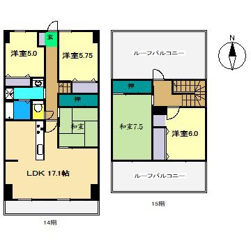サーパスシティ高知II(5LDK/14階)の間取り写真