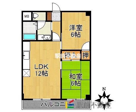 内野ハイツ(2LDK/1階)の間取り写真
