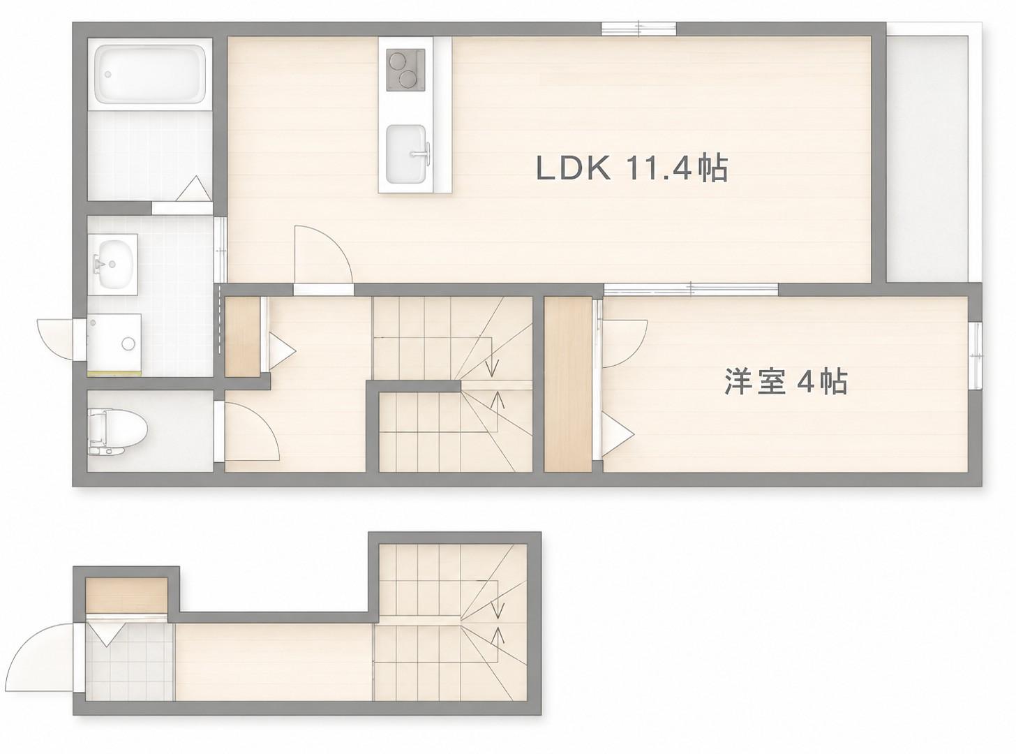 アール江波南(1LDK/2階)の間取り写真