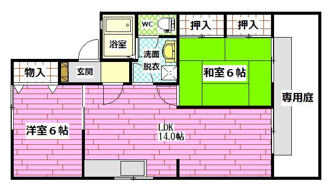 セジュール仁科C棟(2LDK/1階)の間取り写真
