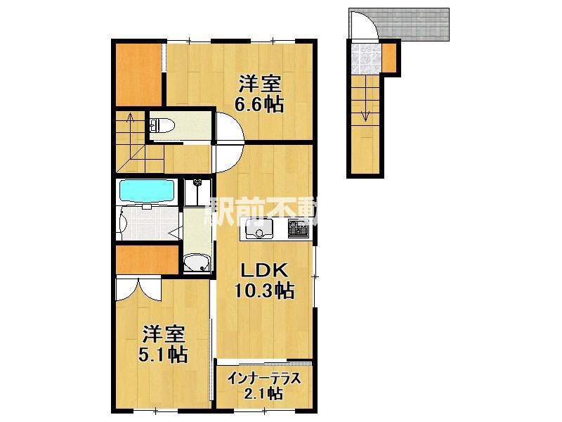 夜臼6丁目アパート(2LDK/2階)の間取り写真