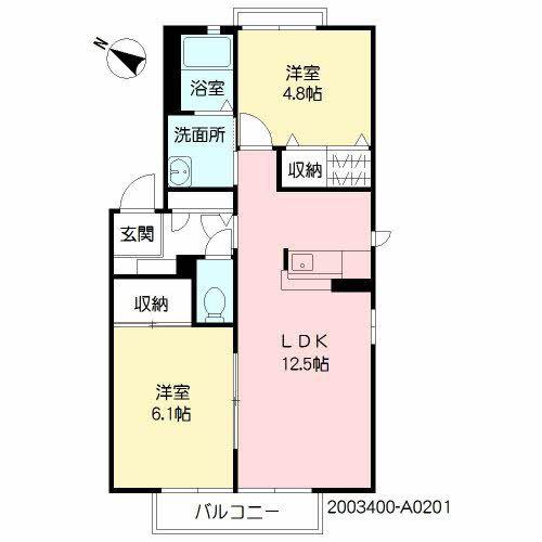 ディアス芦屋A(2LDK/2階)の間取り写真