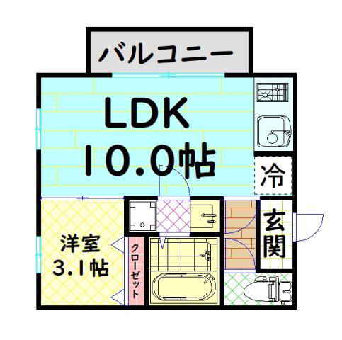アクシス北野田(1LDK/3階)の間取り写真