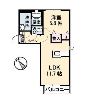 リアージュA棟(1LDK/1階)の間取り写真