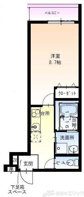 フジパレス北公園III番館(1K/2階)の間取り写真