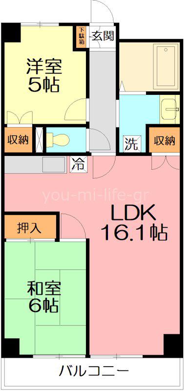 プラザ御殿(2LDK/3階)の間取り写真
