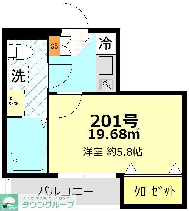ベルエクラ蒲田(1K/2階)の間取り写真