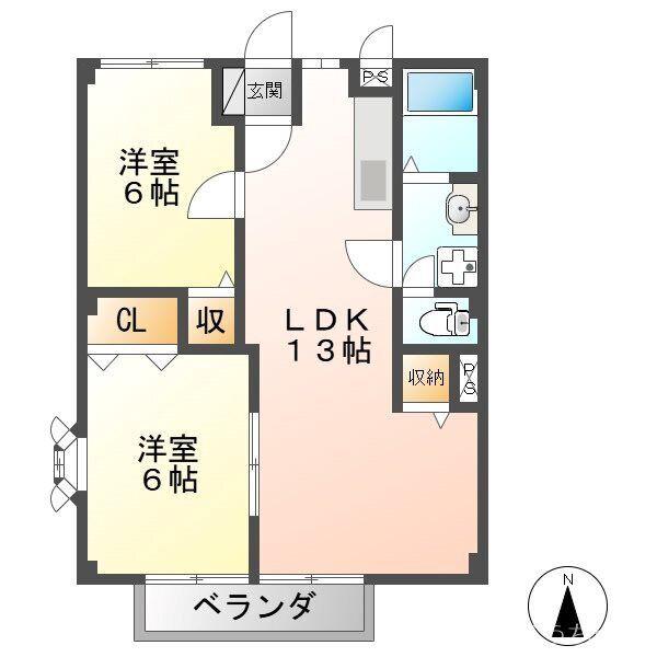 若竹ハイツ(2LDK/2階)の間取り写真