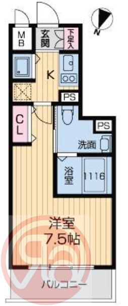 グランルージュ中之島南(1K/2階)の間取り写真