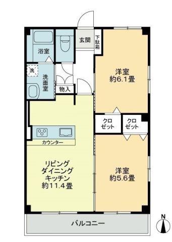 プリヴェット木太(2LDK/2階)の間取り写真