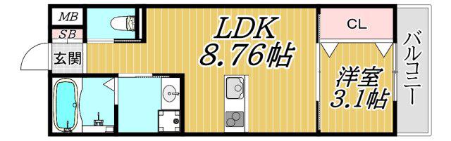 GAZELL NOAH尼崎次屋(1LDK/3階)の間取り写真