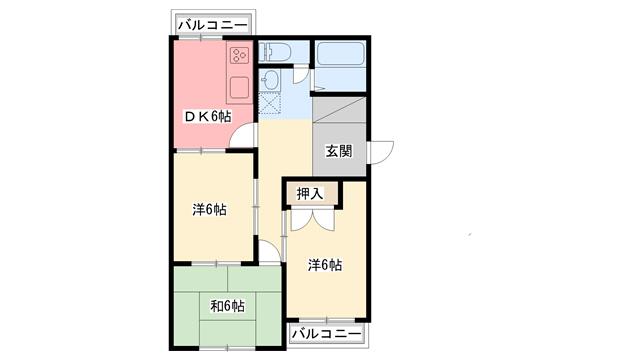 コンチネンタル布瀬I(3DK/2階)の間取り写真