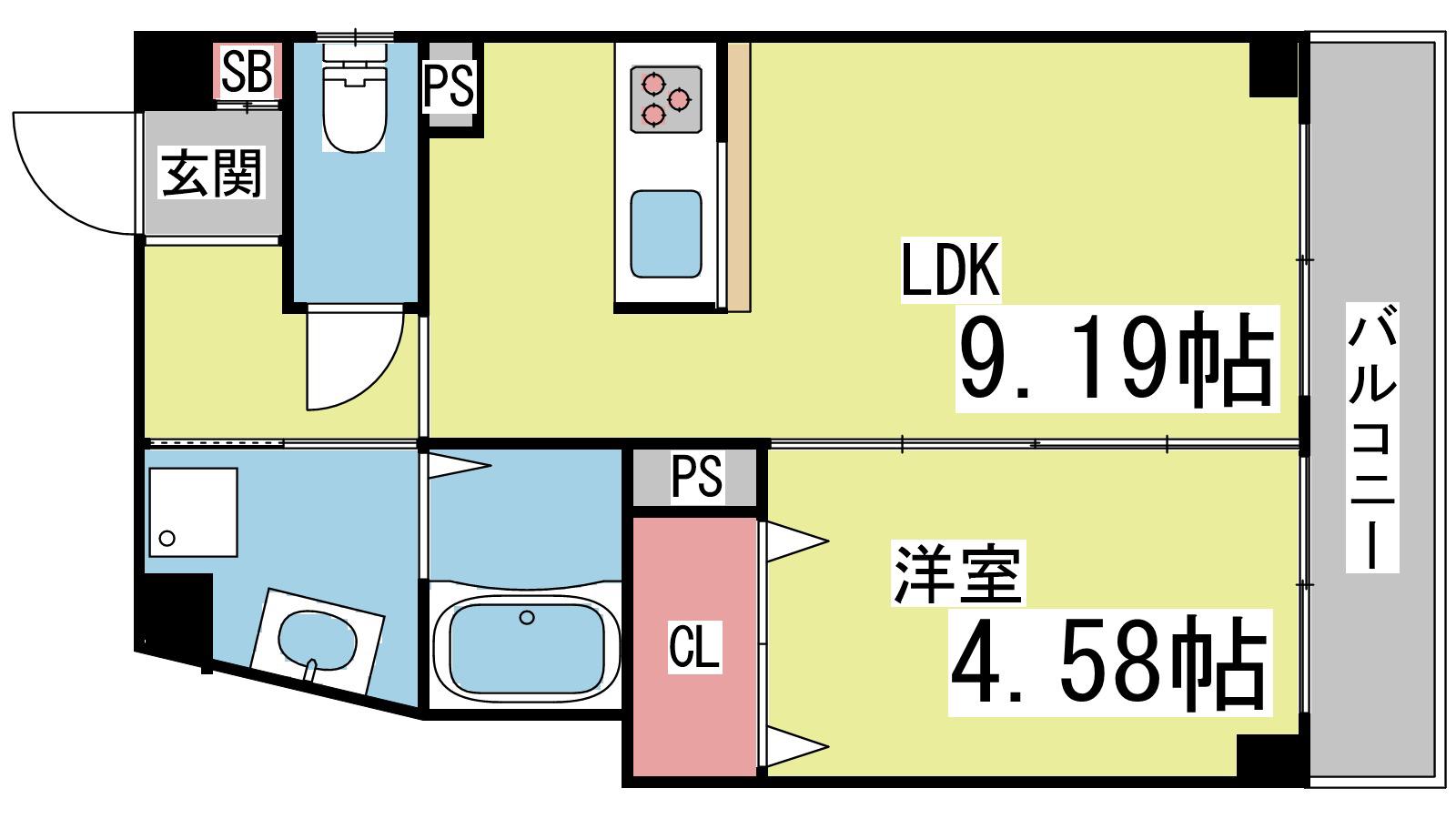 ヴィータ(1LDK/4階)の間取り写真