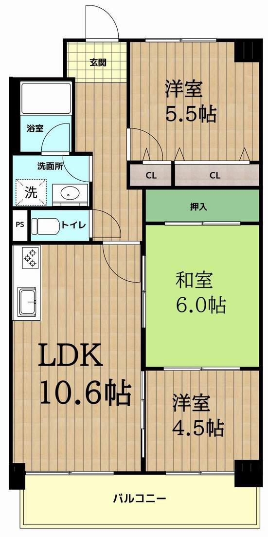 ドミール東鴻池(3LDK/4階)の間取り写真