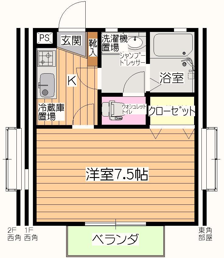 YUZA(1K/1階)の間取り写真
