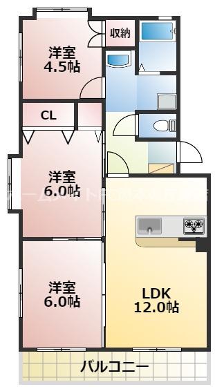 ウエストハイム2(3LDK/1階)の間取り写真