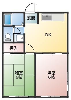 エクセル中溝 A(2DK/1階)の間取り写真