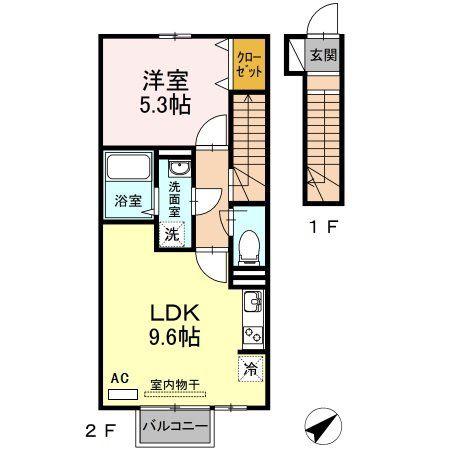 トレス日明弐番館(1LDK/2階)の間取り写真