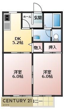 サンガーデンKOBAYASHI C(2DK/1階)の間取り写真