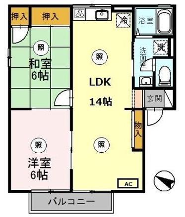 キャピタルコンフォール加古川A棟(2LDK/2階)の間取り写真