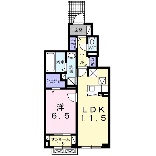 メイゼル(1LDK/1階)の間取り写真