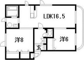第二2条ハイツ(2LDK/3階)の間取り写真