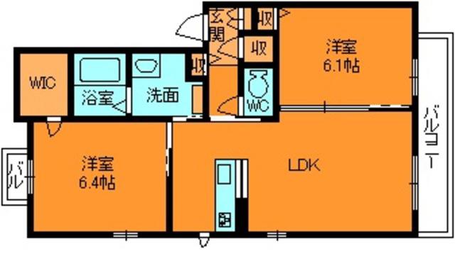 シャーメゾン二上(2LDK/1階)の間取り写真