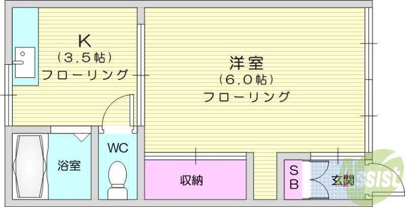 コーポブリッジサイド(1K/1階)の間取り写真
