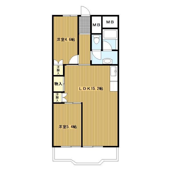 横浜若葉台(2LDK/11階)の間取り写真