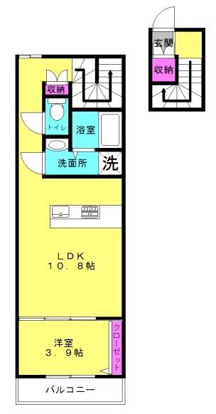 コティ加古川(1LDK/2階)の間取り写真