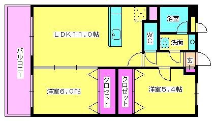 サンパティうららII(2LDK/5階)の間取り写真