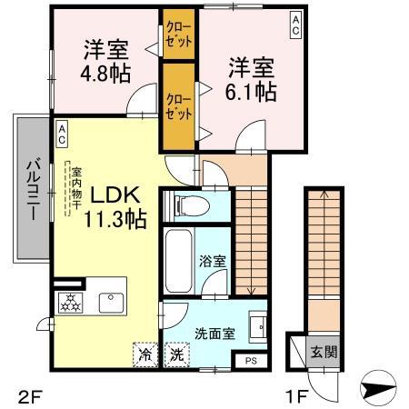長泉87051 長屋工事(2LDK/2階)の間取り写真
