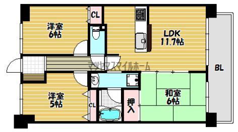 アウエルスクエアザイーストシティI番館(3LDK/5階)の間取り写真