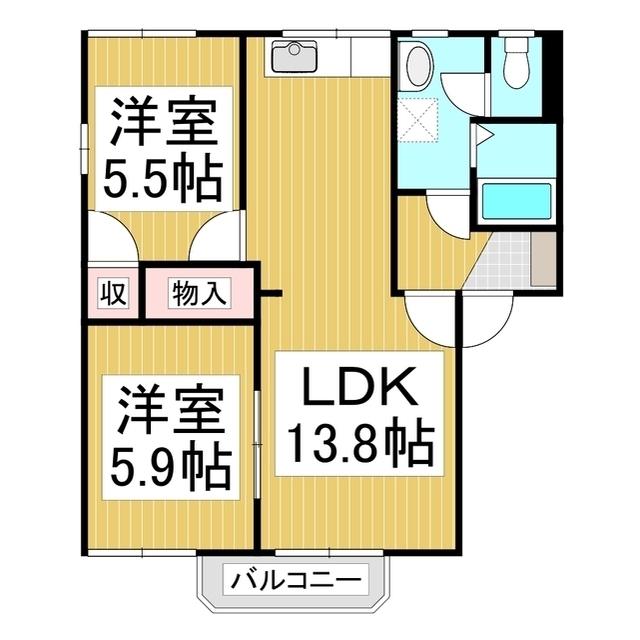 ベルメゾン小島E棟(2LDK/2階)の間取り写真
