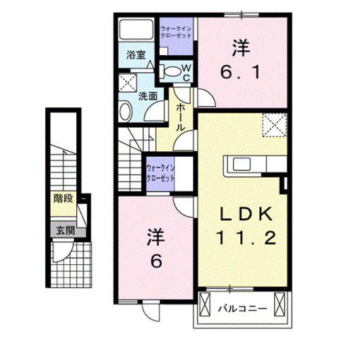 ル ノアI(2LDK/2階)の間取り写真