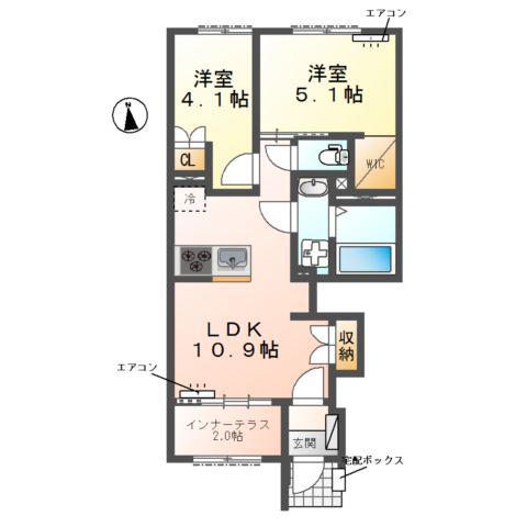我孫子市湖北台アパート(2LDK/1階)の間取り写真