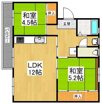 狭山7号棟(2LDK/3階)の間取り写真