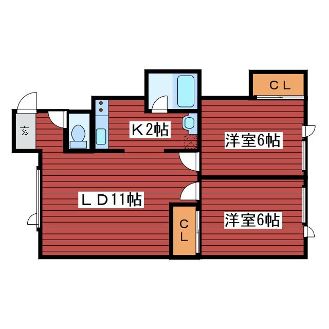 ローズハイム月寒(2LDK/1階)の間取り写真