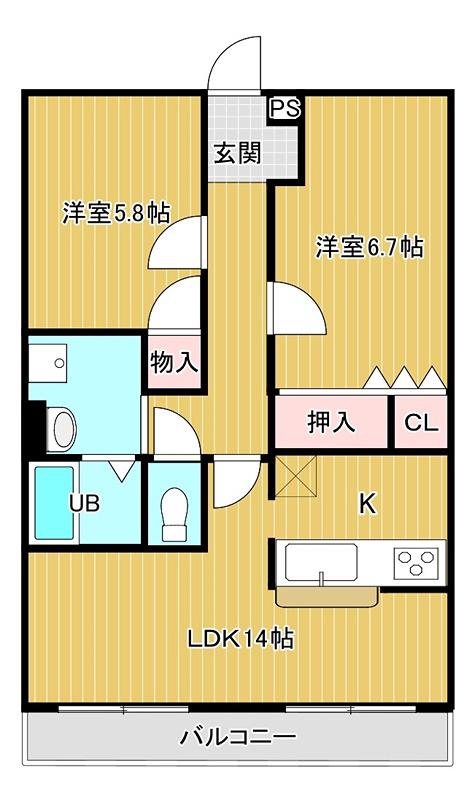 ハートフルマンションシャーレー(2LDK/2階)の間取り写真